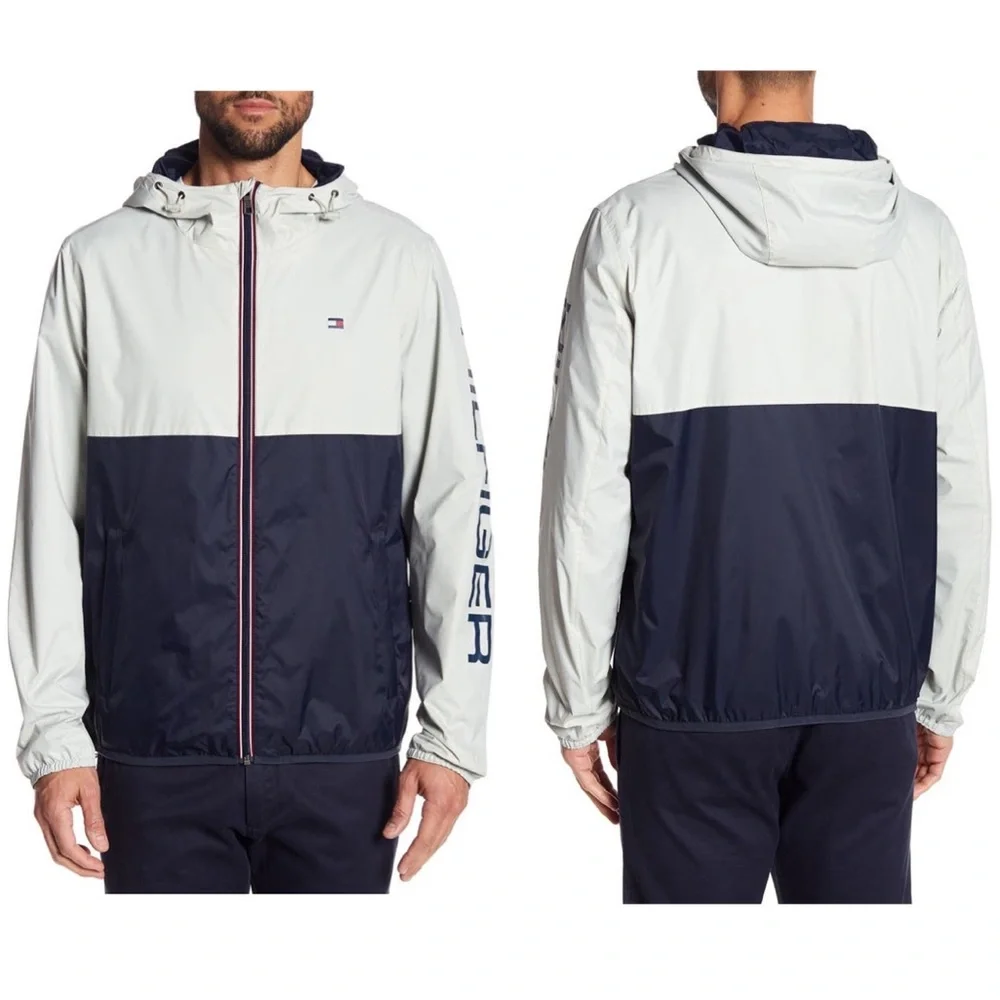 Hooded Rain Jacket Lightweight Colorblock Windbreaker Tommy Hilfiger Size Large